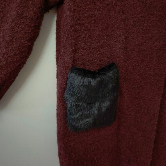 EUC Ter de Caractere burgundy woven coat with black trim & faux fur accents, 6 - Picture 8 of 8